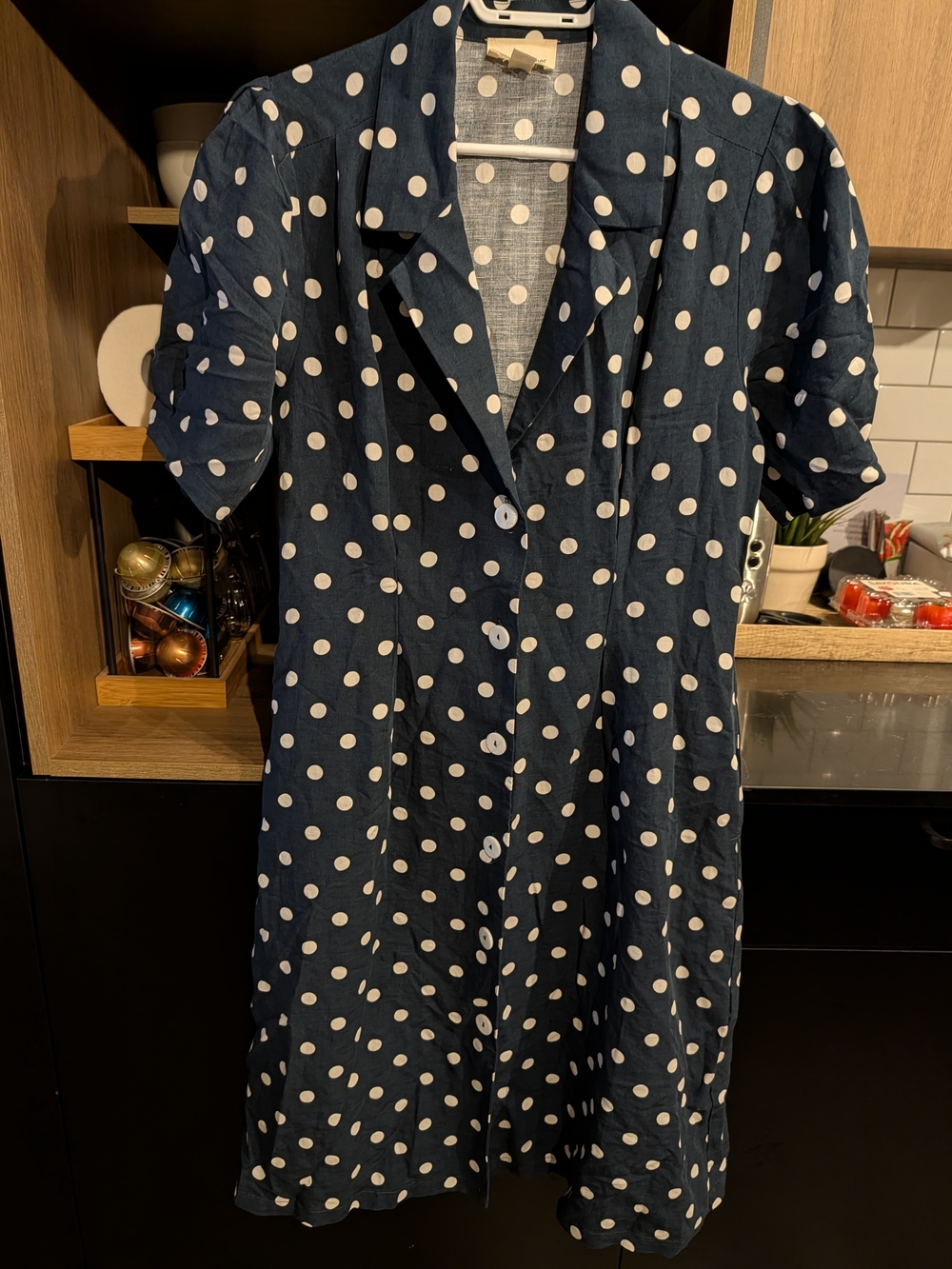 Women's Navy Polka Dot Nightdress - Classic Button-Front